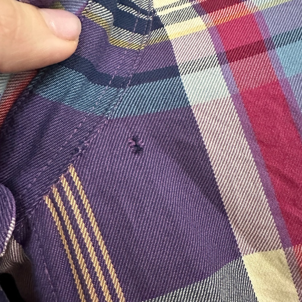 lauren ralph lauren Flannel Shirt Sz L Plaid Elbow Patch Button Down FLAW Purple - Picture 5 of 5